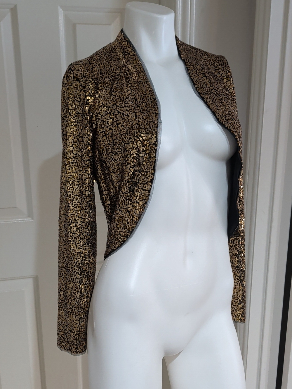NWT Kancy Kole Gold Sequin Open-Front Women's Bolero Jacket Women's Small